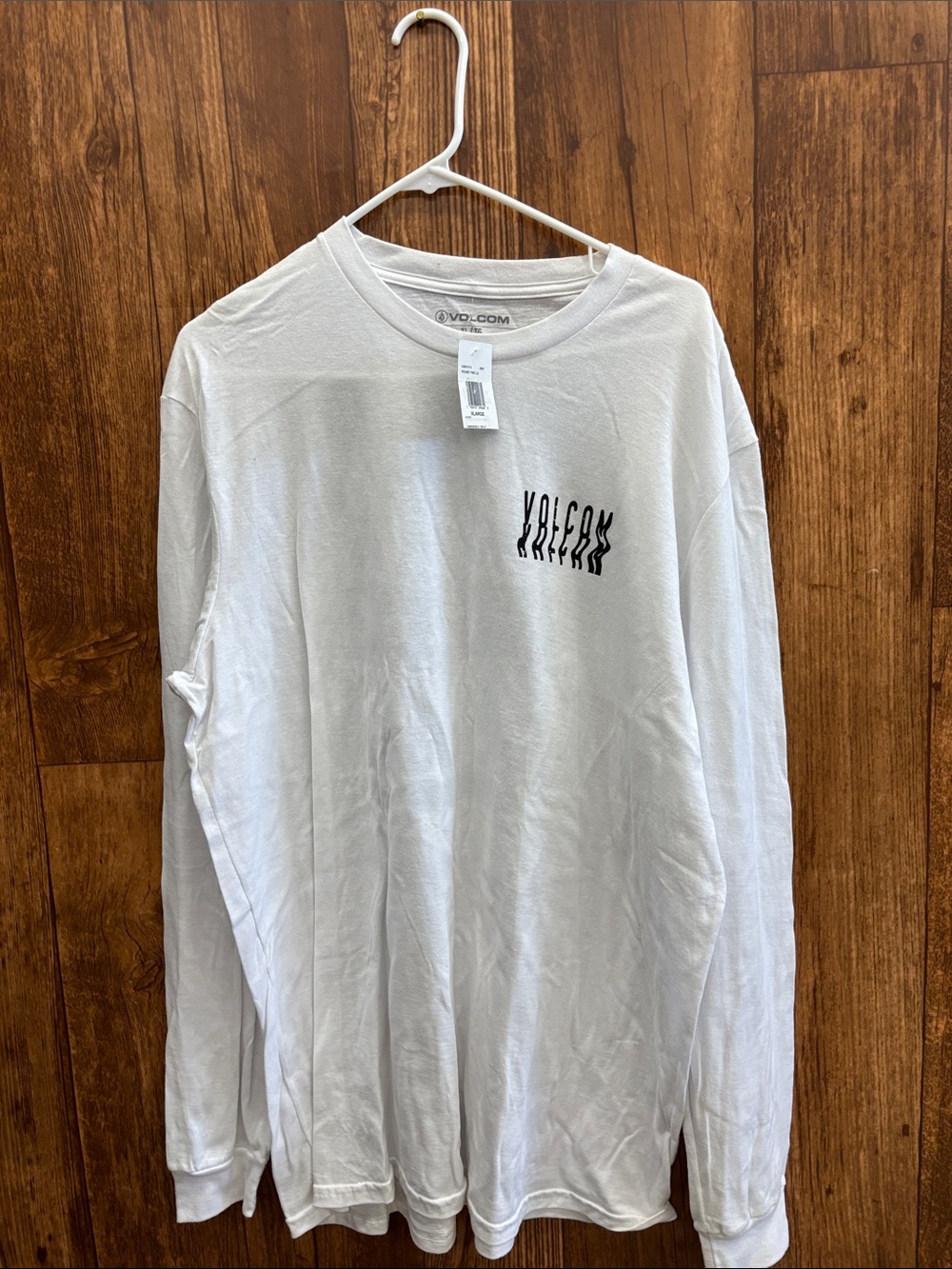 Volcom White Long Sleeve Tee with Black Chest Logo